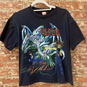 Vintage 1990’s Yu-Gi-Oh Its Time To Duel T-Shirt Tee TSG Navy Youth Large
